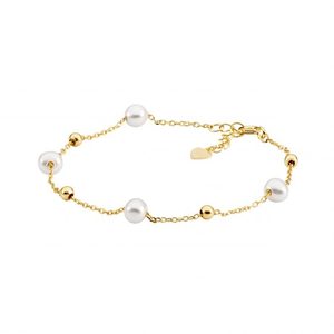 Jewellery Pearls: Womens Ellani Sterling Silver Yellow Gold Plated Pearl Bracelet B234G