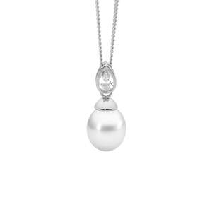 Jewellery Pearls: Ellani Sterling Silver Pearl And CZ Pendant