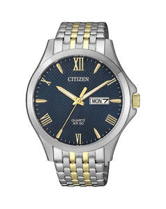 Citizen: Mens Citizen Two Tone Watch With Blue Face BF2024-50L