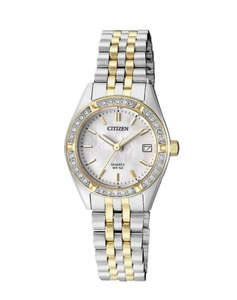 Citizen: Womens Citizen Two Tone Watch With Crystals Around Dial EU6064-54D