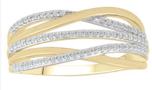 Diamonds In July Sale: 9ct Yellow Gold Diamond Crossover Dress Ring