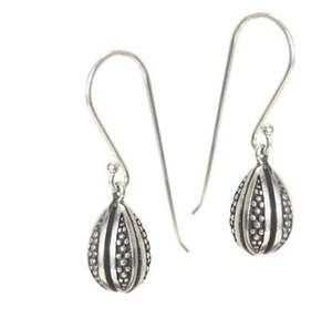 Sterling Silver Teardrop Oxidised Hook Earrings