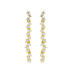 Xmas 2023: Sterling Silver Gold Plated Cz Staggered Drop Earrings