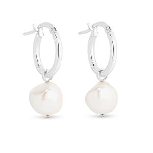 Xmas 2023: Sterling Silver Hoops With White Keshi Pearls