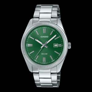 Mens Casio Stainless Steel Analogue Watch With Green Dial MTP1302PD-3A