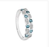9ct White Gold Blue Topaz And Diamond Ring
