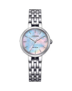 Ladies Silver Citizen Eco Drive With Mother Of Pearl Face EM0990-81Y