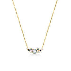 Spring Sale: 9Ct Yellow Gold Aquamarine And Diamond Necklace