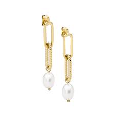 Spring Sale: Stainless Steel Gold Plated Paper Clip Earrrings With Fresh Water Pearls