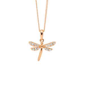 Christmas 2024: Sterling Silver Rose Gold Plate CZ Dragon Fly Pendant