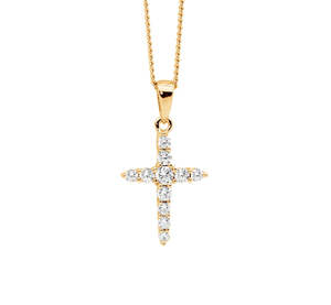 Valentines Day: Sterling Silver Gpld Plated CZ Cross