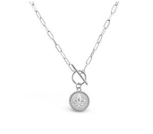 20th Birthday Sale: Sterling Silver Fob Chain with Fleur de Lis Coin