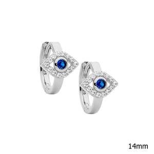 Mothers Day Sale 2025: Sterling Silver White And Blue Cz Evil Eye Hoop Earrings