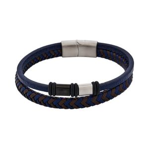 Matt Stainless steel with Dark Blue leather bracelet