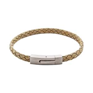 All Jewellery: Braided Suede & Steel Calabria Bracelet, 21.5cm x 6mm, Stone