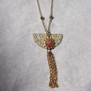 Fashion Jewellery: Steel Me Boho Yellow Gold Pink Stone Necklace