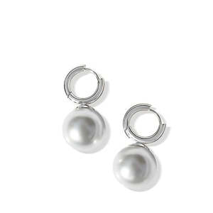 Jewellery Pearls: Stainless Steel Huggie With Large Pearl Drop Earrings