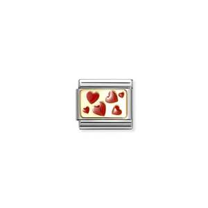 Nomination Composable Link Stainless Steel Enamel 18t Gold Red Hearts 030284/59