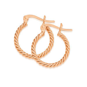 Sterling Silver Rose Gold Plated Twist Rope Hoop Earrings