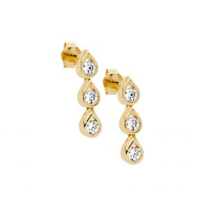Ellani Sterling Silver Yellow Gold Plated CZ Earrings E640G