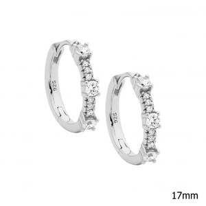 Earrings: Ellani Sterling Silver CZ Hoops E641S