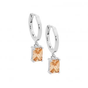 Earrings: Ellani Hoop earrings with Champagne CZ Drop E644CH