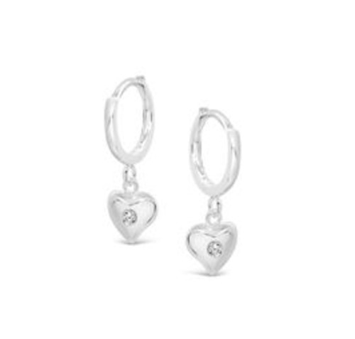 Sterling Silver Hoops with Drop CZ Set Heart