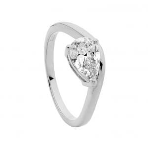 Ellani Sterling Silver Pear shaped Cz Ring R524S