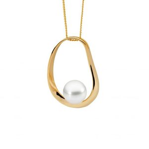 Ellani Sterling Silver Yellow Gold Plated Freshwater Pearl Pendant P910G
