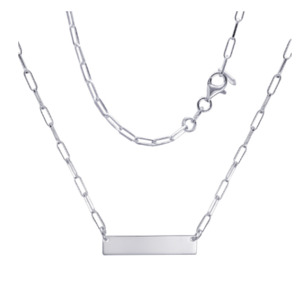 Necklaces Pendants: Italian Sterling Silver Paperclip Link Necklace With Id Bar