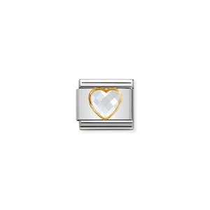Nomination Classic Link 030610/010 White Faceted Heart CZ in 18k Gold