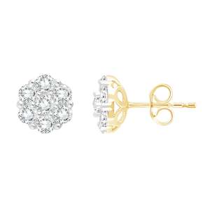 Diamond Earrings: 9ct Yellow Gold Lab Diamond Cluster Earrings 1.00ct TDW