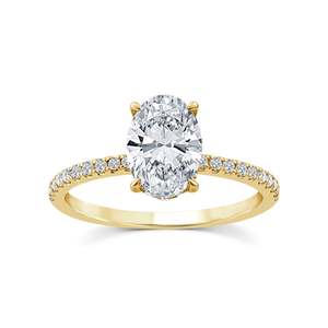 9ct Yellow Gold Oval Lab Grown Solitaire With Shoulder Diamonds 1.75ct Tdw