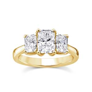Diamond Rings: 9ct Yellow Gold Lab Grown Radiant Cut Three Stone Ring 2.00ct TDW