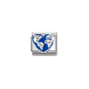 Fashion Jewellery: Nomination Composable Classic Link 330204/45 World Map On Heart In Silver & Enamel