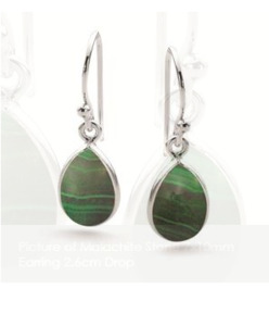 Earrings: Sterling Silver Pear Shaped Malachite Earrings