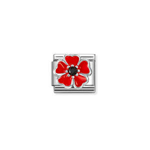 Silver Jewellery: Nomination Composable Classic Link 330321/19 Red Poppy In 925 Silver, Enamel & CZ