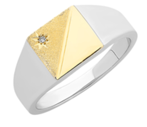 Mens Sterling Silver And 9ct Yellow Gold Diamond Set Ring