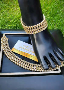 Triple stone golden Polki anklets / jhanjra (TD-21)