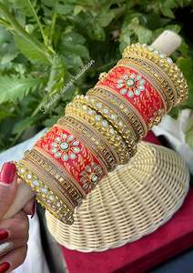 Bridal Chooda Range: Bright Red Rajwadi Chooda Bangles ( set of both hands )