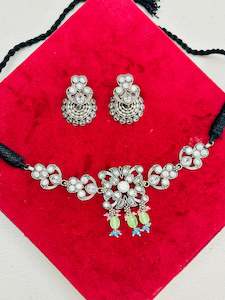 German Silver Oxidised Jewellery: Oxidised necklace set with earrings