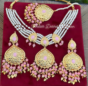 Light or Baby Pink pipal patti necklace set in Punjabi traditional jewellery