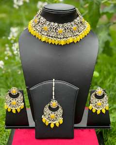 Yellow Colour Jewellery Options: Yellow necklace / Choker set in Kundan
