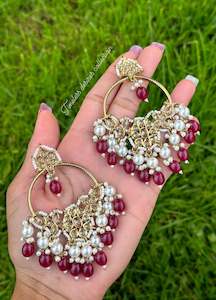 Maroon earrings in reverse AD ( high quality polki )