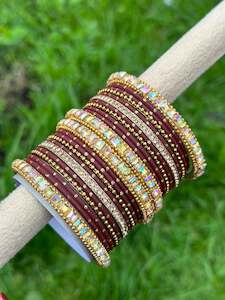 Maroon Colour Jewellery: Maroon colour bangles with shiny golden kangan’s ( set of both hands )