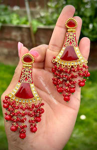 Maroon Meenakari Earrings with Monalisa stone in Gold Plating