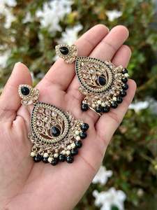 Black Earrings in Polki - J31