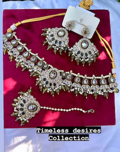 Mehndi green choker / necklace set in reverse AD ( high quality polki )