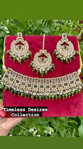C Mehndi Green Colour Jewellery Options: Mehndi Green choker / necklace set in reverse AD