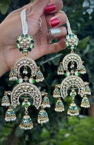 C Mehndi Green Colour Jewellery Options: ( Item code E-1) Bottle Green Jhumka Drop statement earrings in Meenakari with kundan  ( high quality )